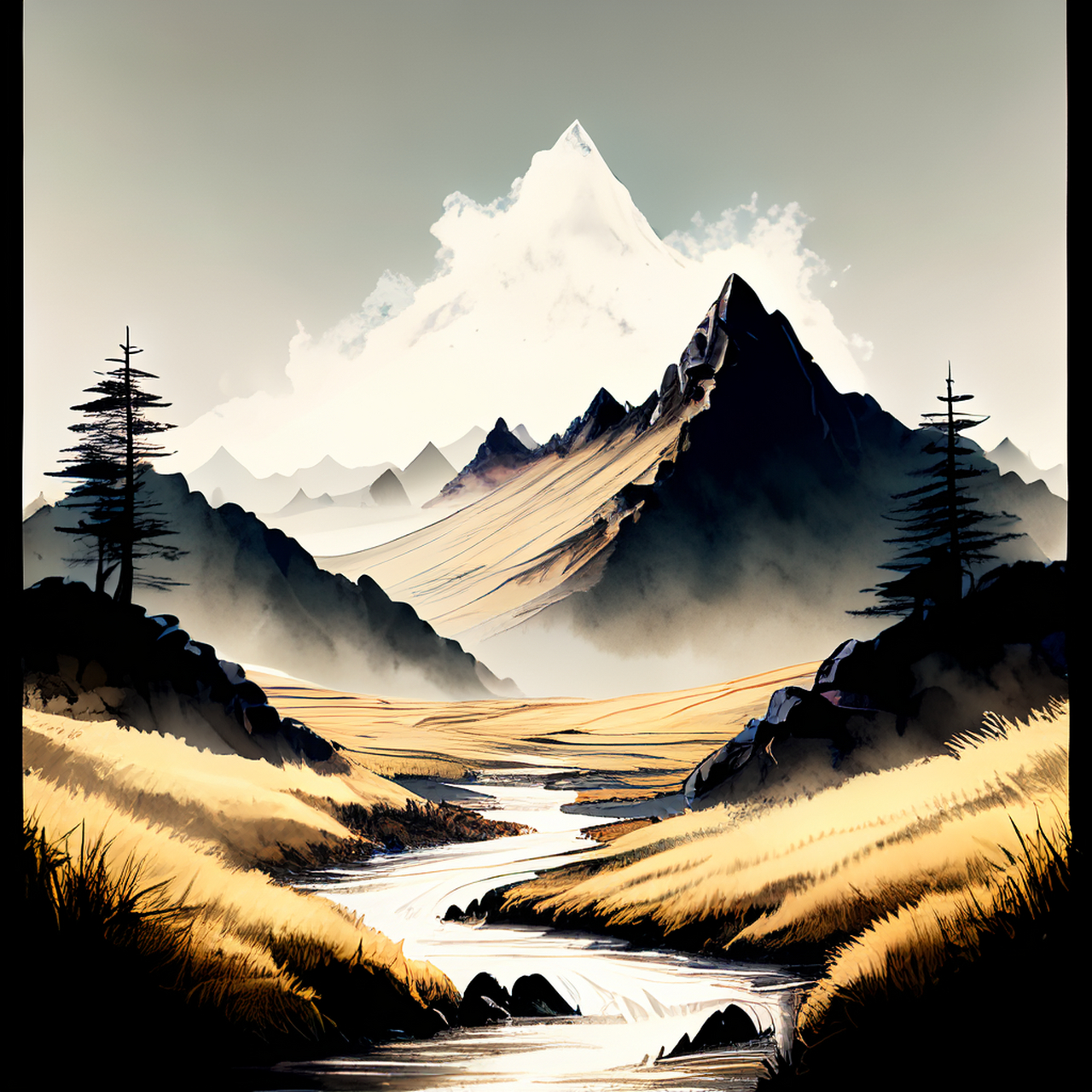 水墨移轴特效,现实风格,山川皆在目,草木尚知名.高清