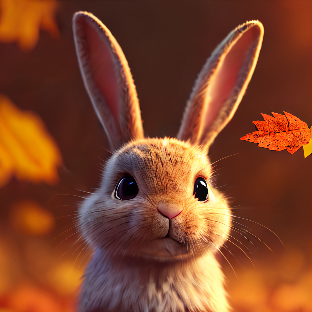 可爱漂亮的小快乐兔穿上衣服,在大树下,没有文字,秋天,拟人,皮克斯