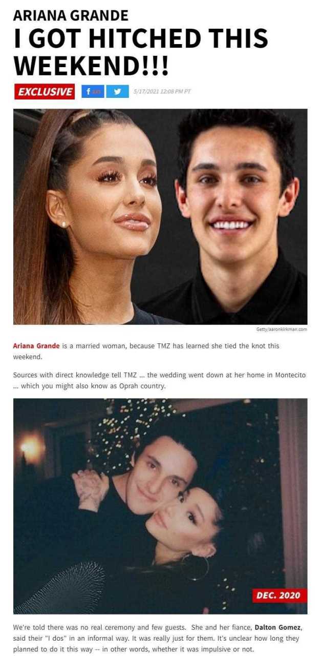 a妹ariana grande和男友dalton gomez於上在老家蒙特西託舉行了婚禮.