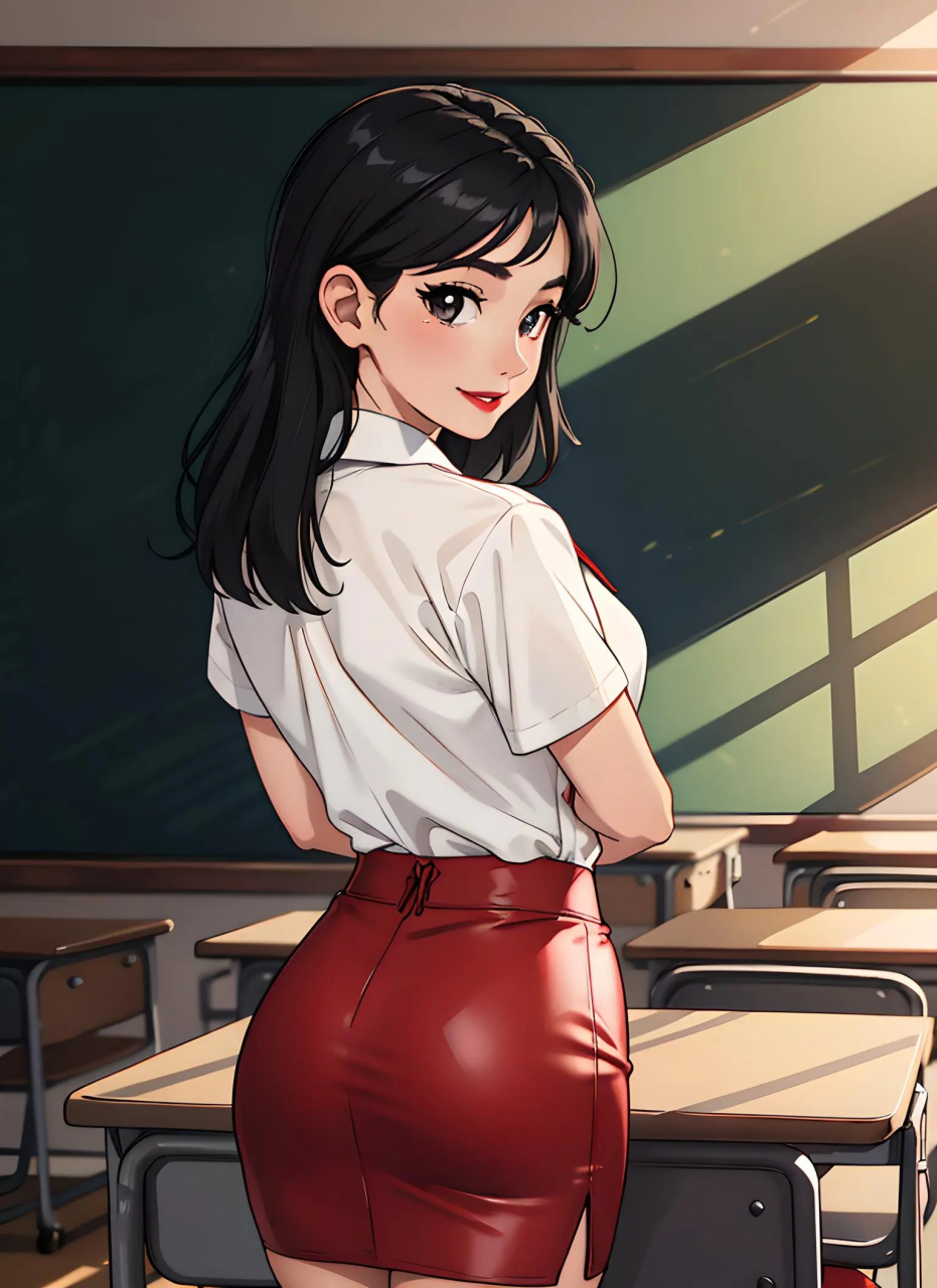 二次元学姐风动漫壁纸:纯白之美,红领相映 碧玉般的皎洁白衬衫,与她那