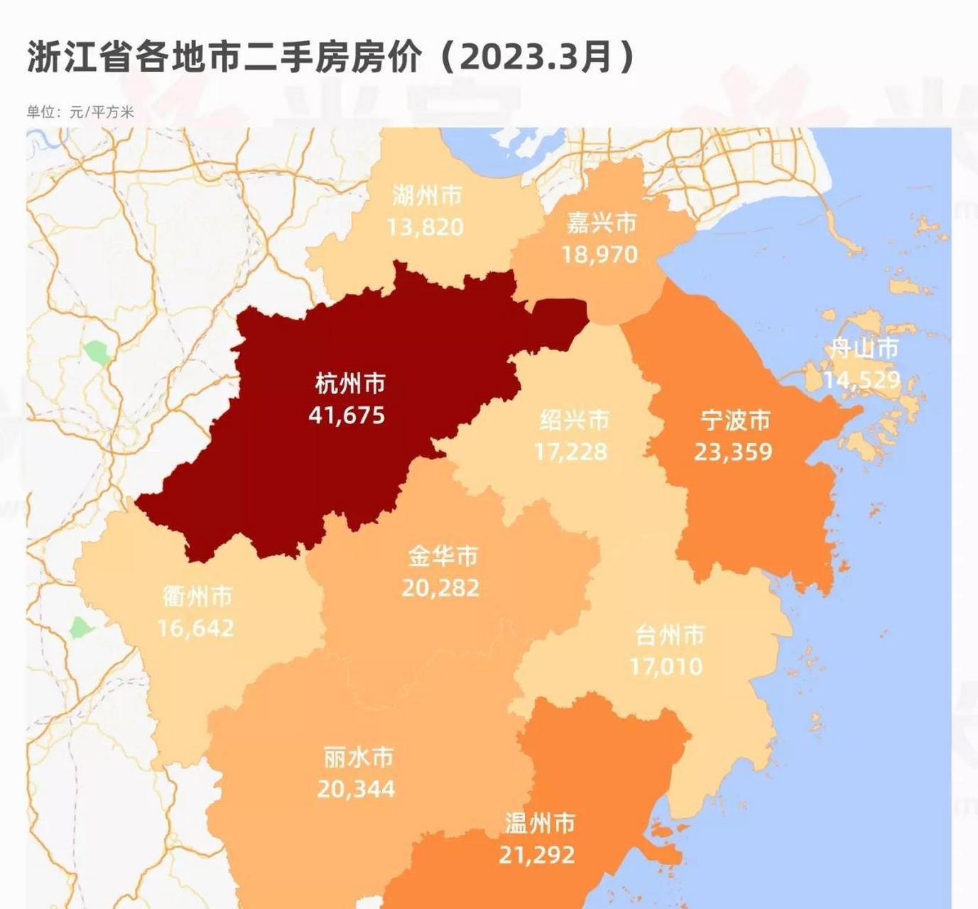 浙江,江苏各市房价地图,这么一看,江苏房价还是比较友好的,浙江人