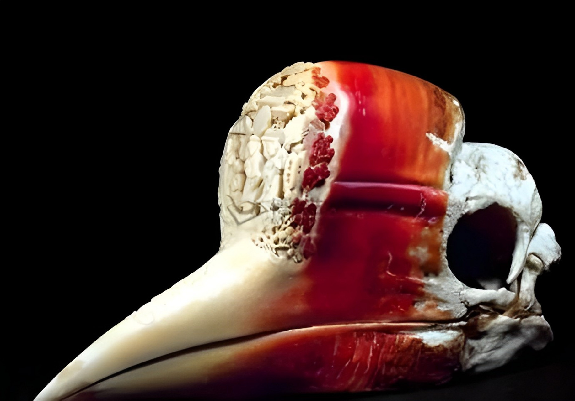 然而,为了获取盔犀鸟的头骨并将其雕刻成像佛祖一样的艺术品,猎杀盔