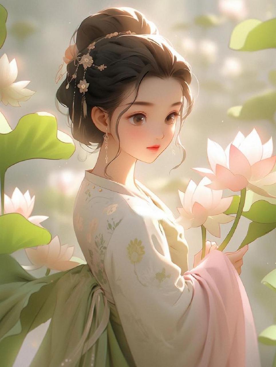 清透荷花仙子古风插画头像壁纸 676767