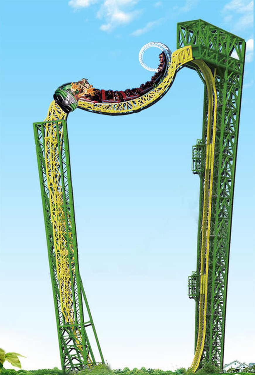 过山车—顺德长鹿农庄 跨度50米高空的"魔环垂直过山车" 带您感受100