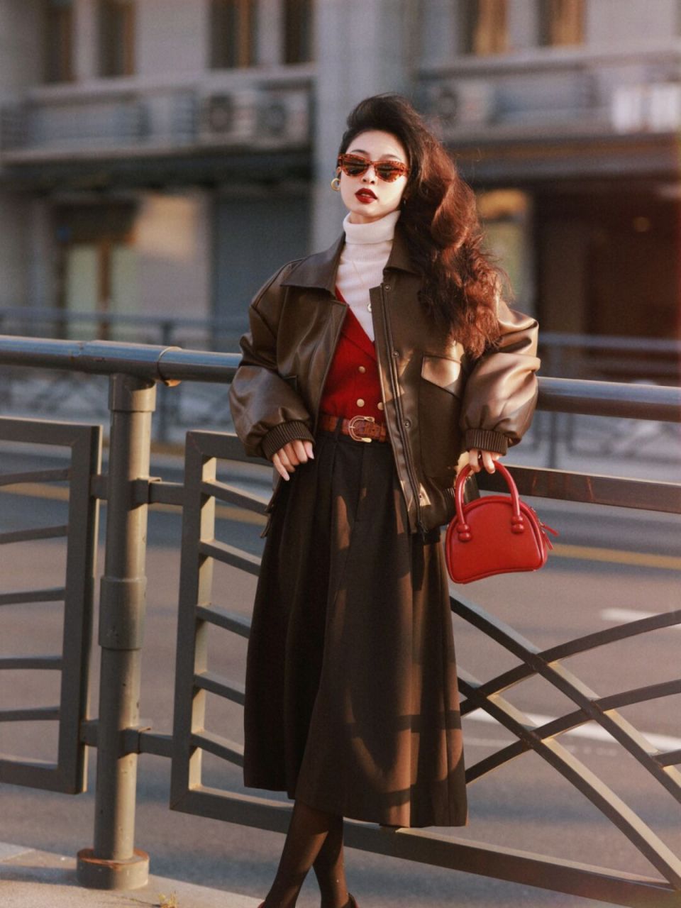 早秋叠穿配色 冬日里的复古港风 经典的复古红棕搭配真的绝了