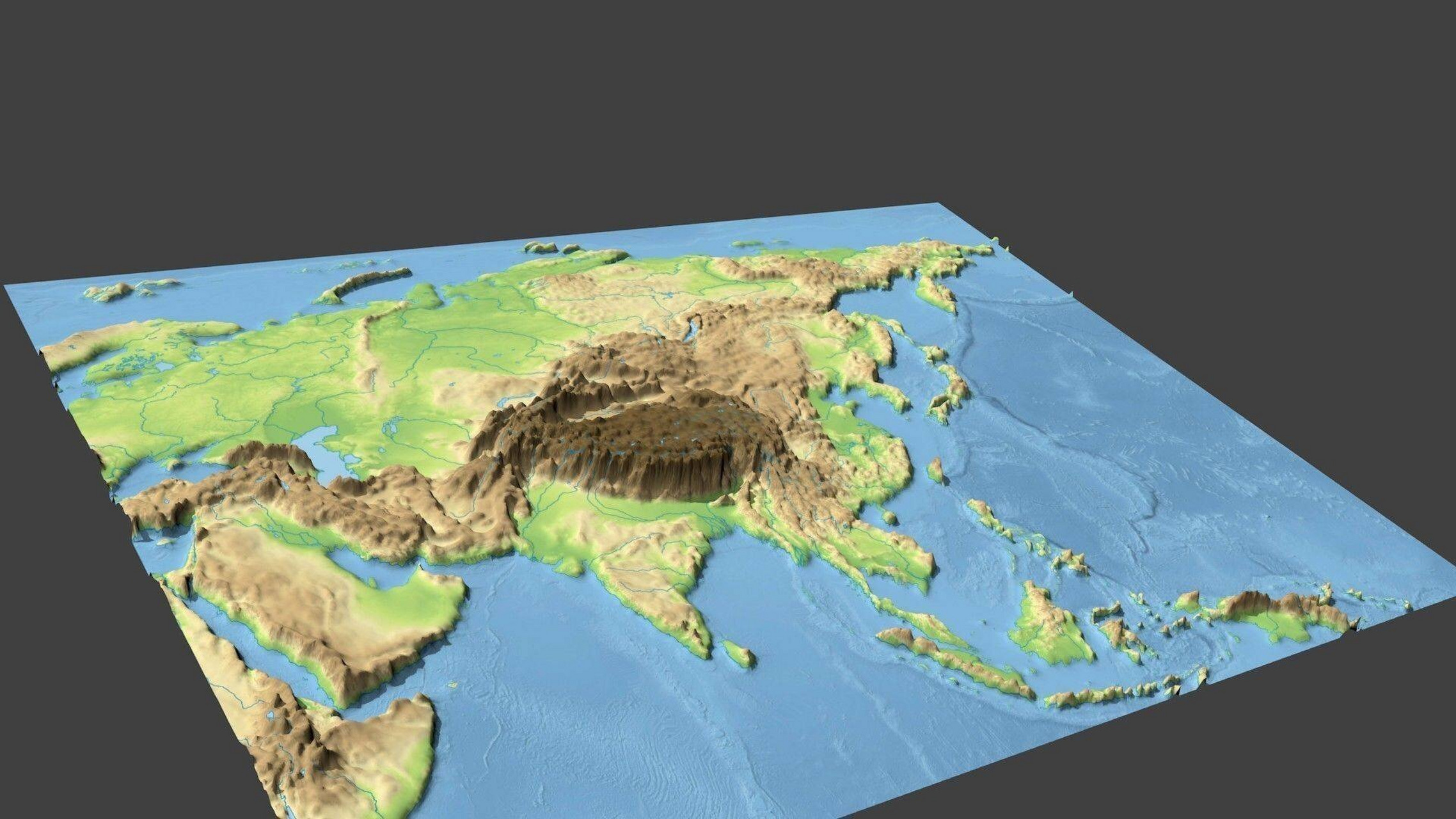 亚洲三维立体地形图,青藏高原原来这么高 67!