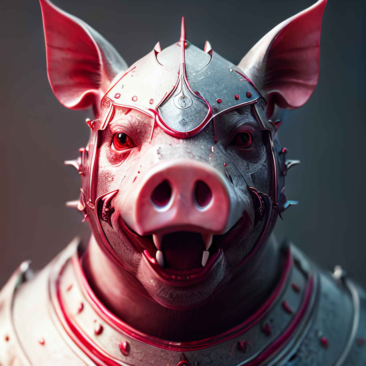 百度ai绘图黑科技#拟人化的宏伟的野猪骑士,红色的尖牙在嘴上,粉红色