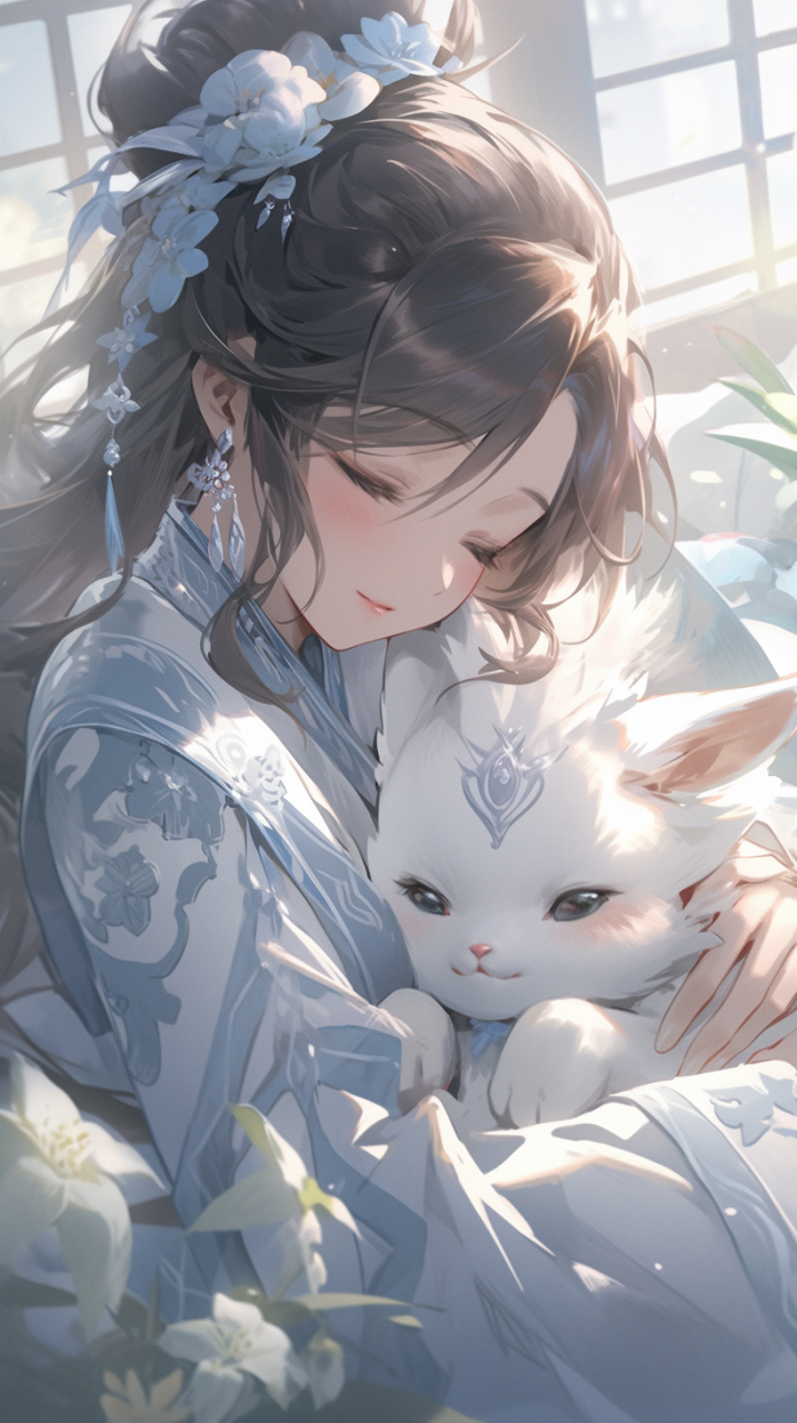 古风# #汉服# #古风小姐姐# #手机壁纸# #古风美女# 抱兔娇姬如画景