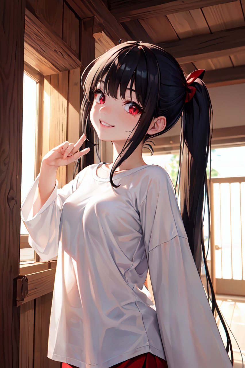 ai绘画# 黑发双马尾少女,衣服好评[色]