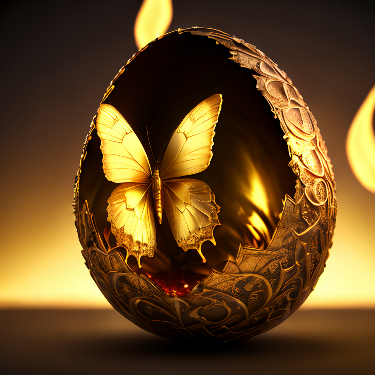 百度ai绘图黑科技#通过高清cg,一只金色的蝴蝶从一个金色的蛋里飞了
