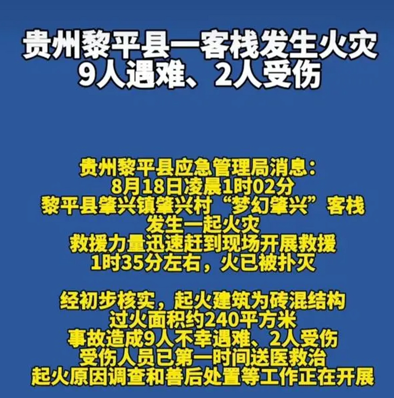 日凌晨,贵州黎平县肇兴村的一家名为"梦幻肇兴"的客栈发生了一起火灾