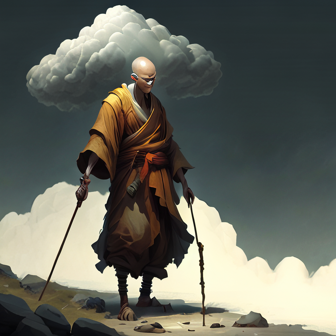 古风绘画,中国风,描绘古诗词,古典美.衲僧今日路头通,拄杖生云兴已浓.