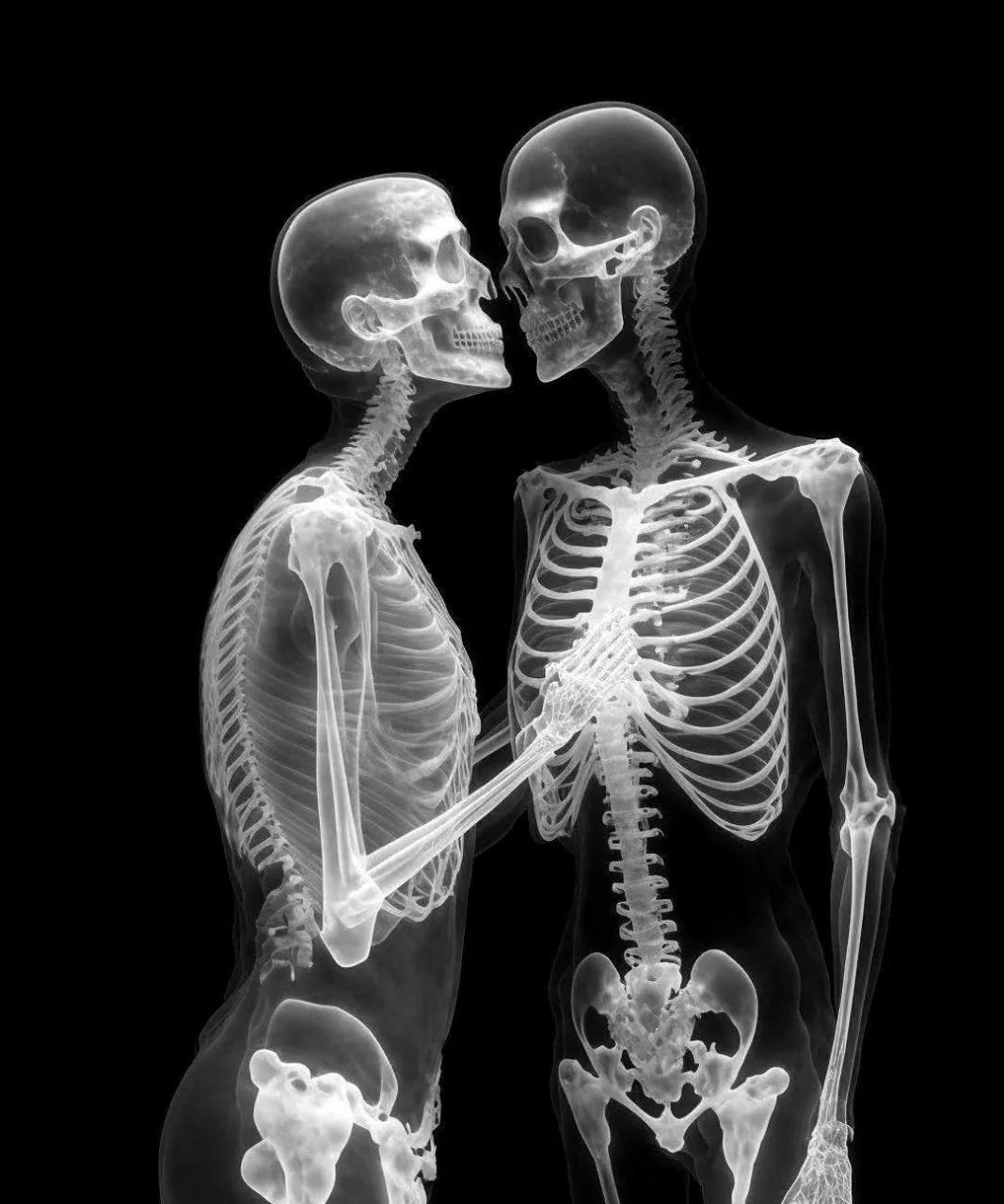 x光下的一对恩爱小情侣,果然是应了那句话:红粉佳人不过白骨骷髅