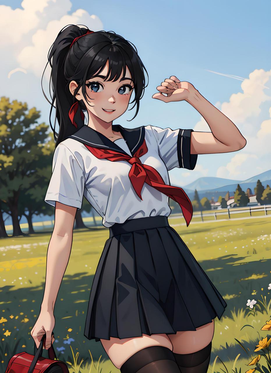 动漫风校园女孩 清爽的白色衬衫,衬托出她白皙的肌肤和纤细的身材.