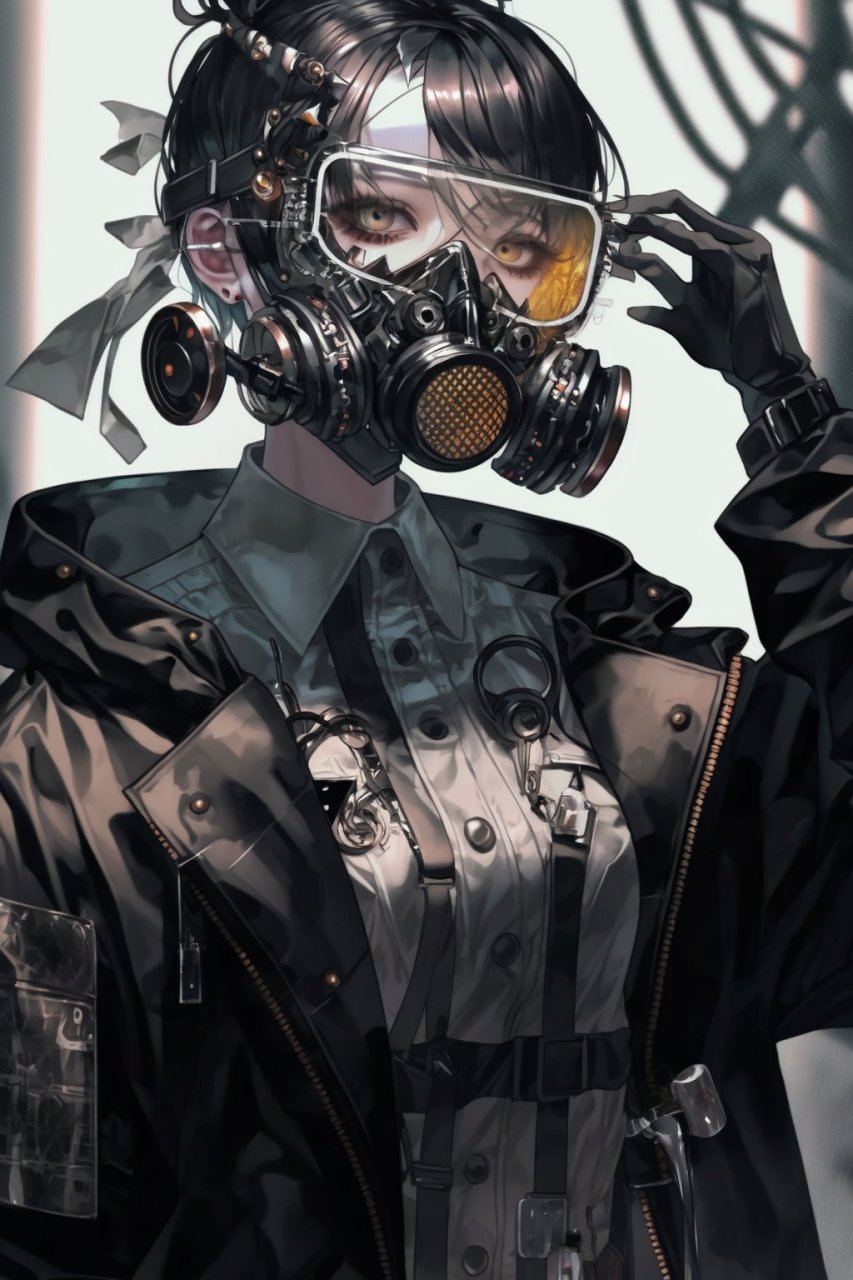 ai绘画作品分享:戴着防毒面具的少女