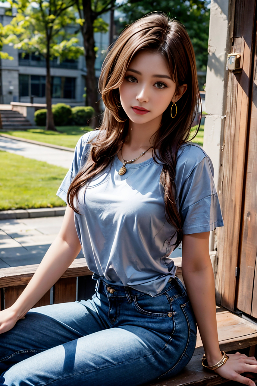 身材牛仔裤t恤的气质女孩#紧身牛仔裤美女# #ai# #ai美女