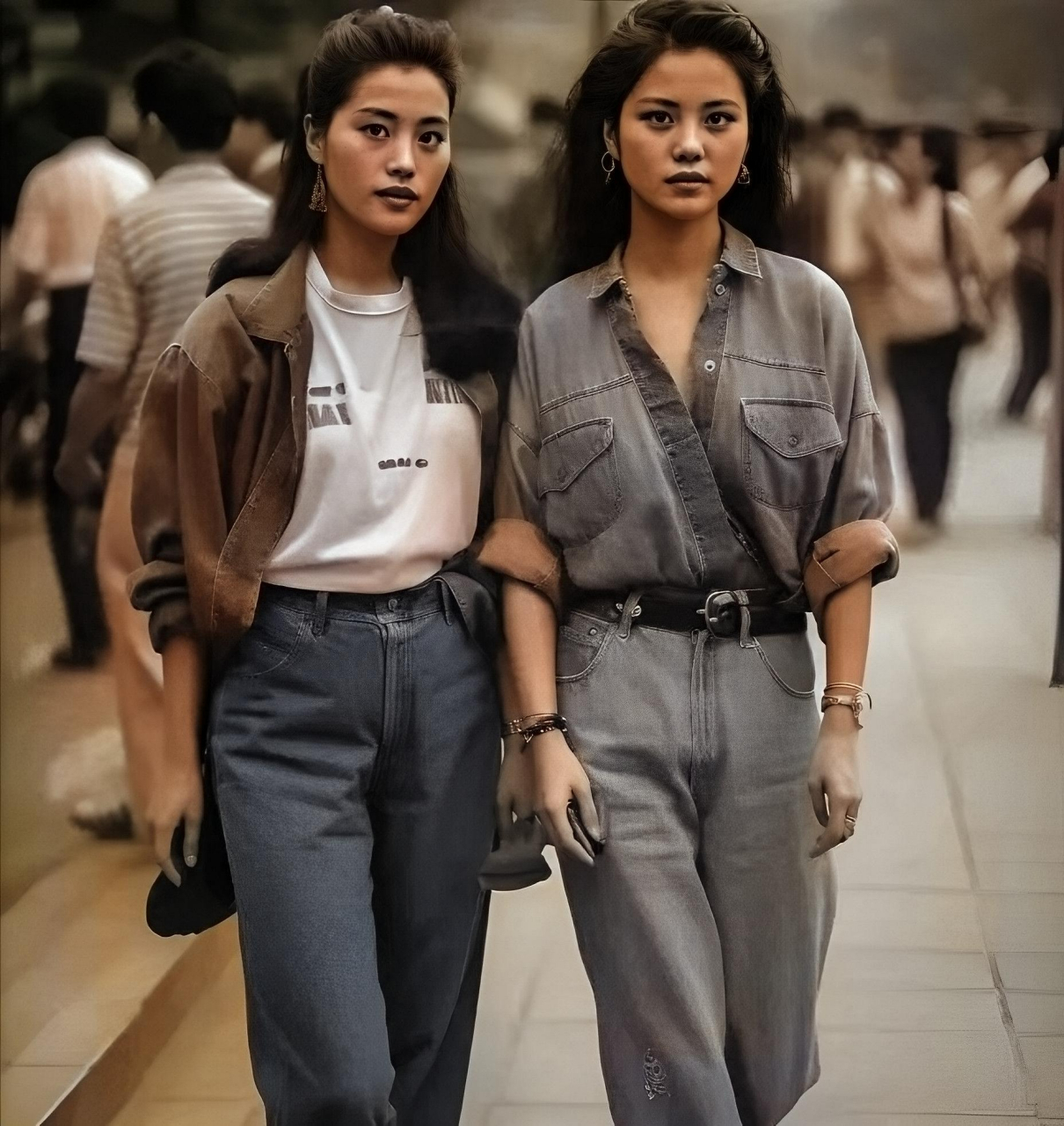 这是一组90年代的照片.主角的画像是几个女孩.