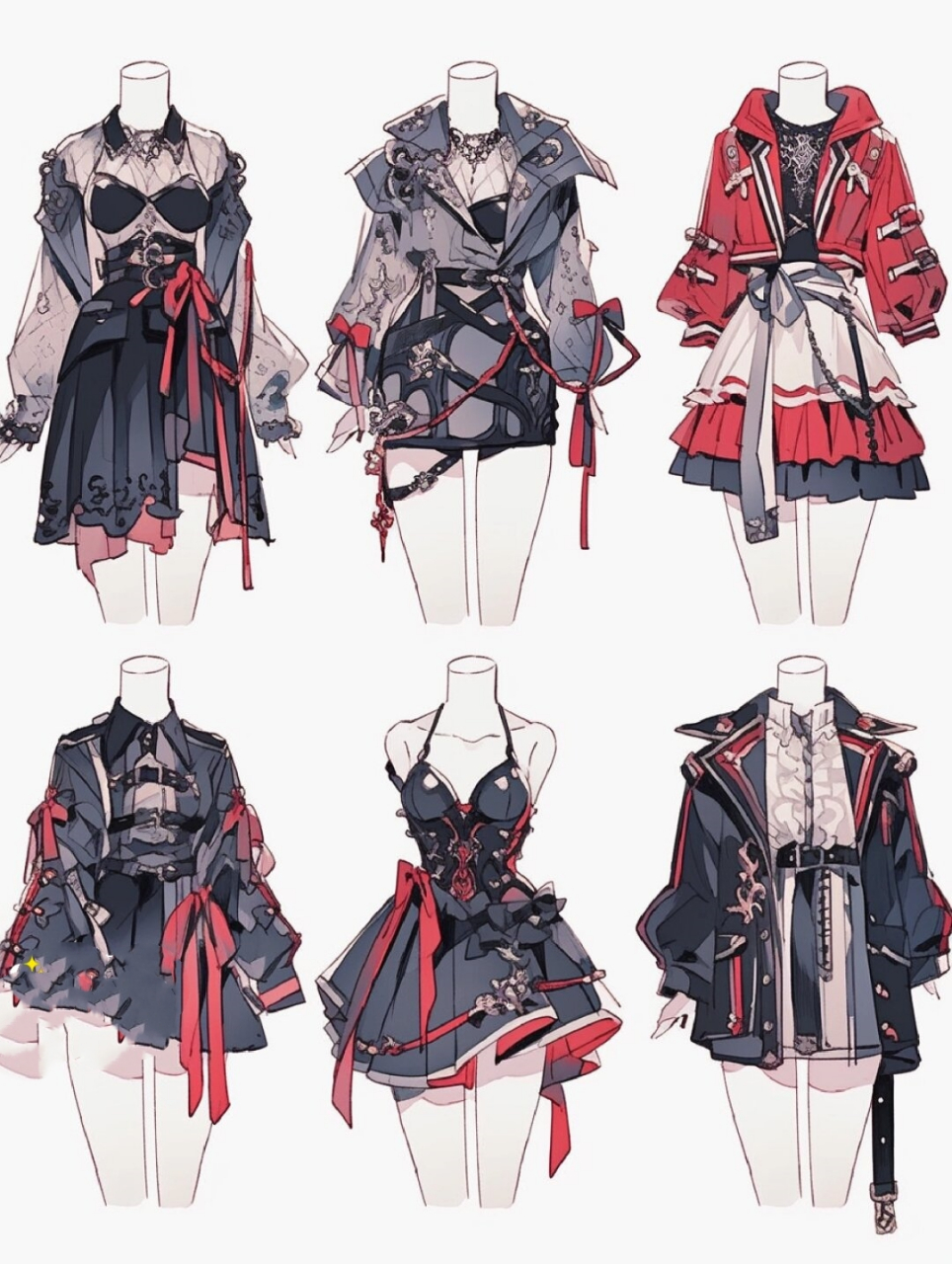 小裙子‖服装效果图  哥特风礼服通常具有独特的风格和设计,以黑色和