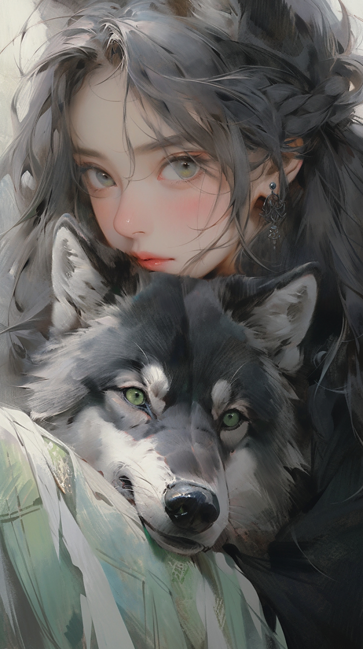 与狼共舞 #手机壁纸# #美女# #二次元#  #二次元美图# #ai插画