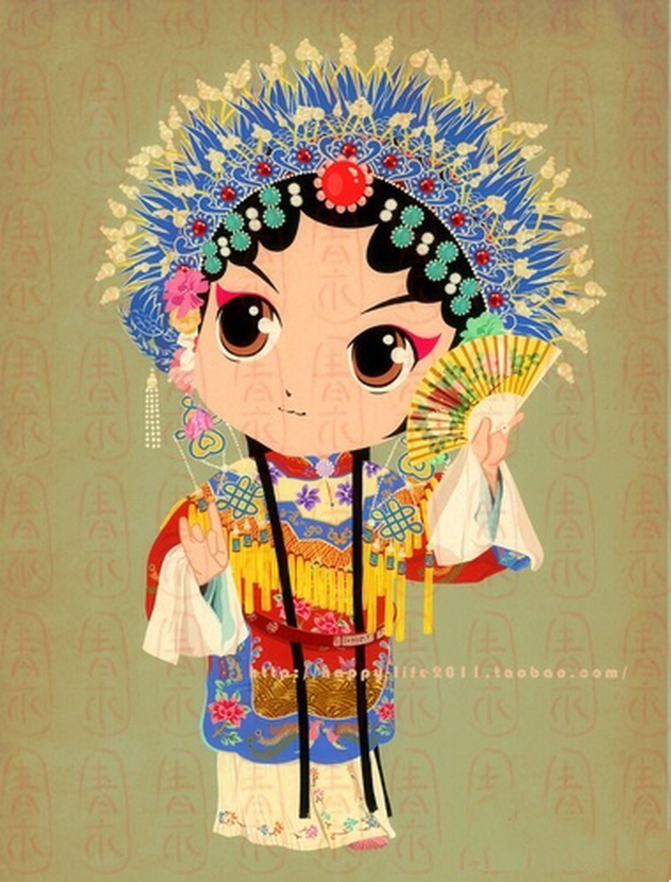 【古风素材鉴赏】一组q版京剧花旦人物插画,萌萌哒,可爱极了.