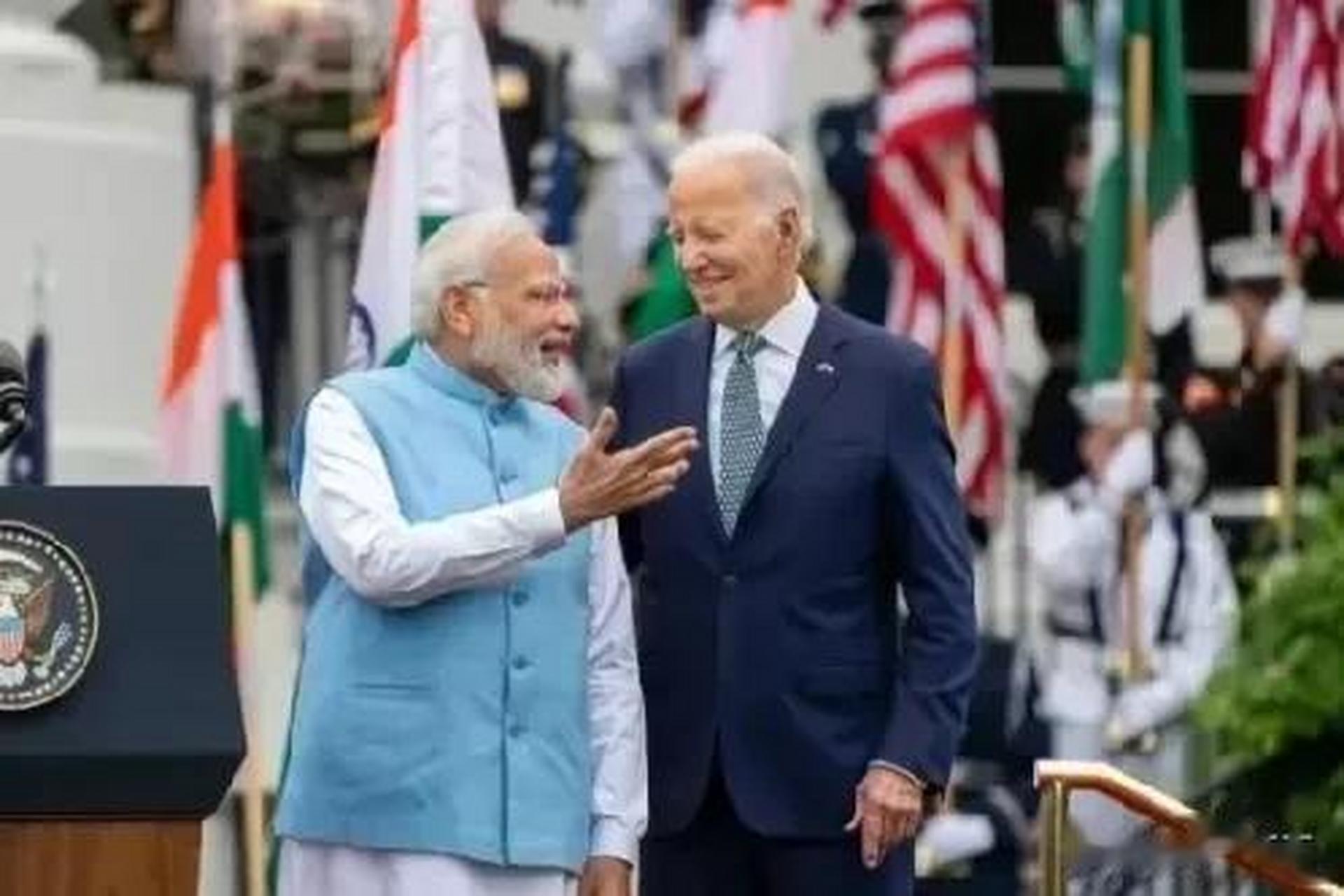 拜登与莫迪在新闻发布会上说: "印度人民和美国人民都是创新创造,化