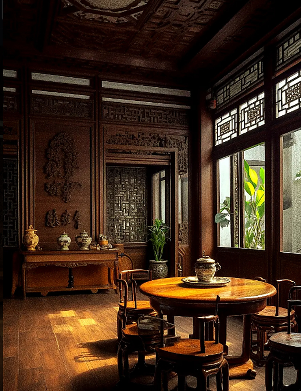 祖宗辈留下来的古时客厅布局,古木家具摆设,供家居设计参考