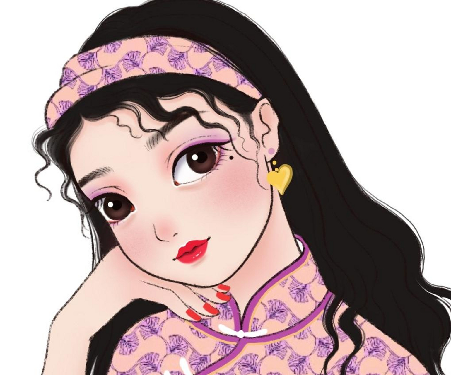 ipad手绘旗袍民国姑娘头像插画 姿势有参考末春的一张图,很喜欢末春的