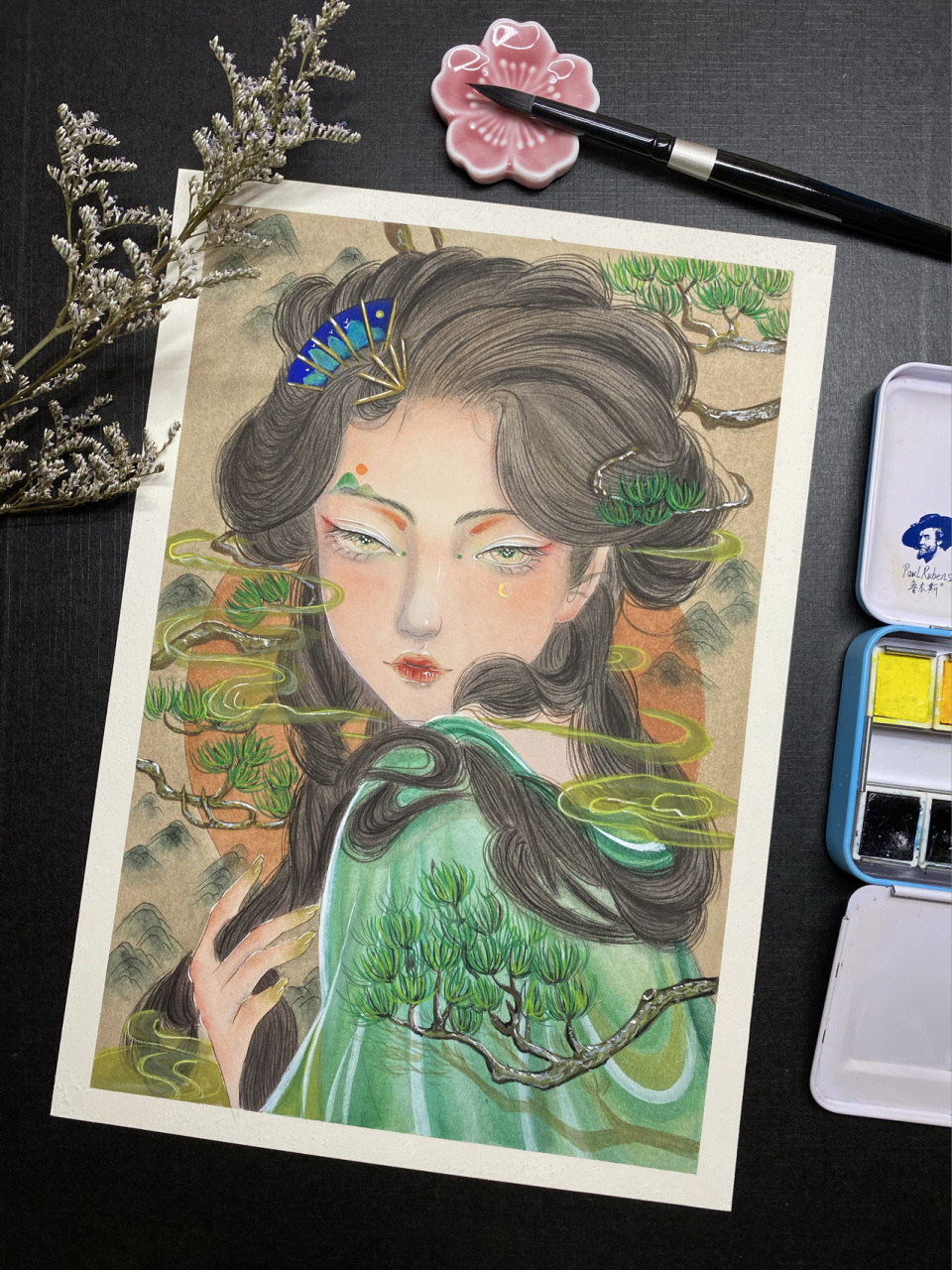 古风人物插画山鬼之画 若有人兮山之阿,被薜荔兮带女罗.