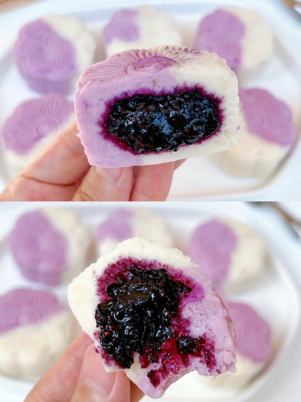 放假在家无聊学做流心蓝莓山药糕 今天做了一份简单的中式点心～蓝莓