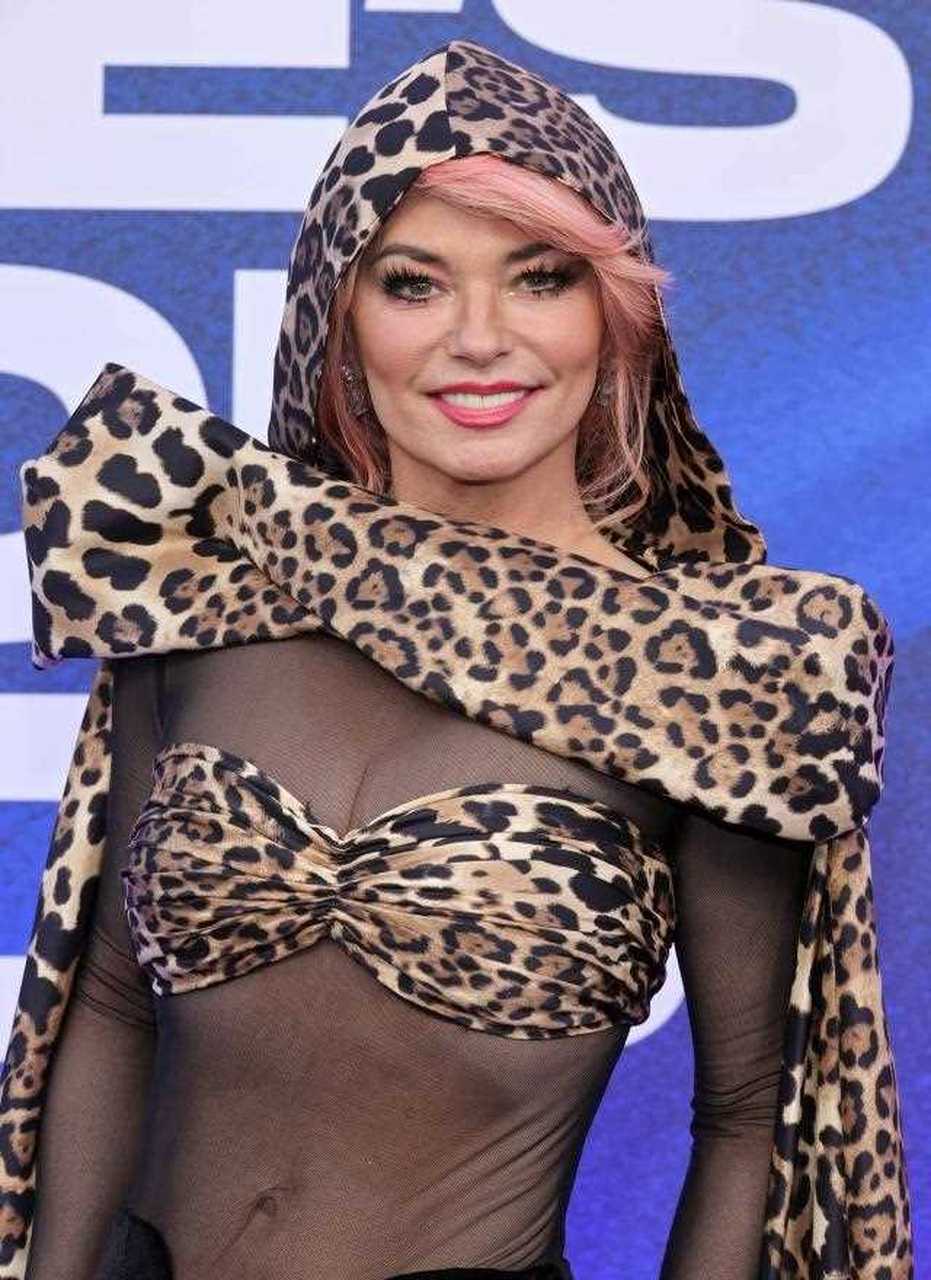 仙妮亚·唐恩身穿豹纹透明连衣裙在2022 年人民选择奖红地毯上惊艳