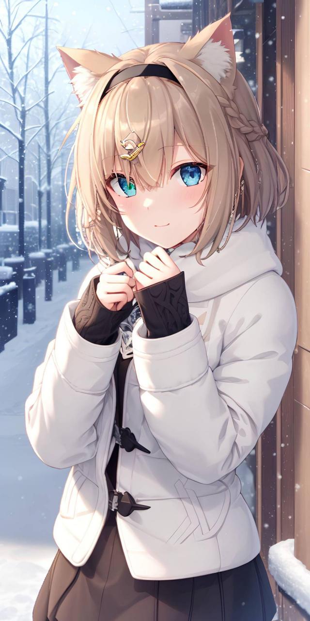 ai绘画# 白色猫耳少女