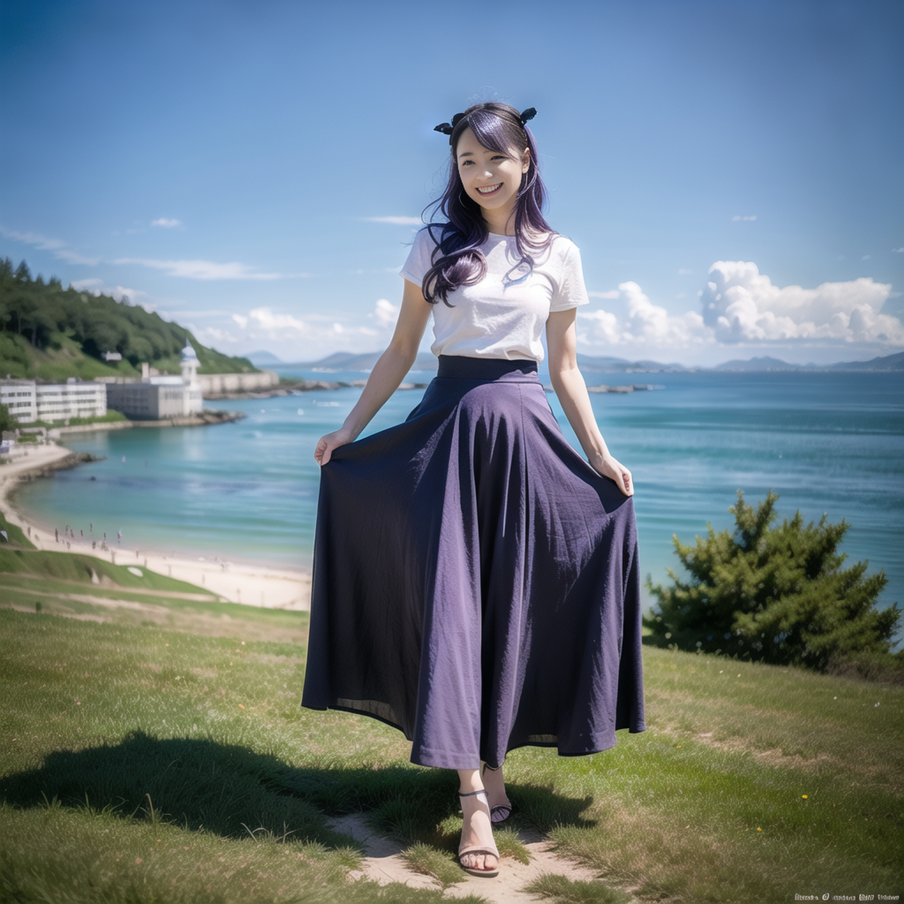 照片中的美女面带微笑,看起来非常舒适和愉悦#ai绘画