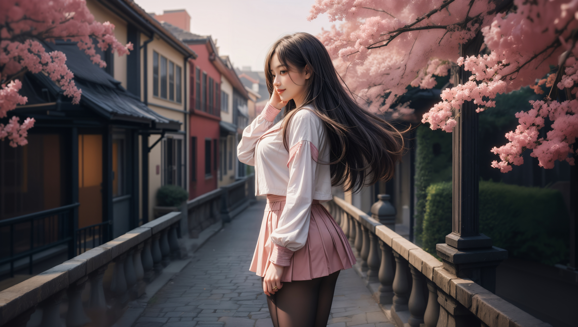 ai美女壁纸# 每日ai美女秀	她穿着粉色水手服,坐在秋千上,轻轻笛