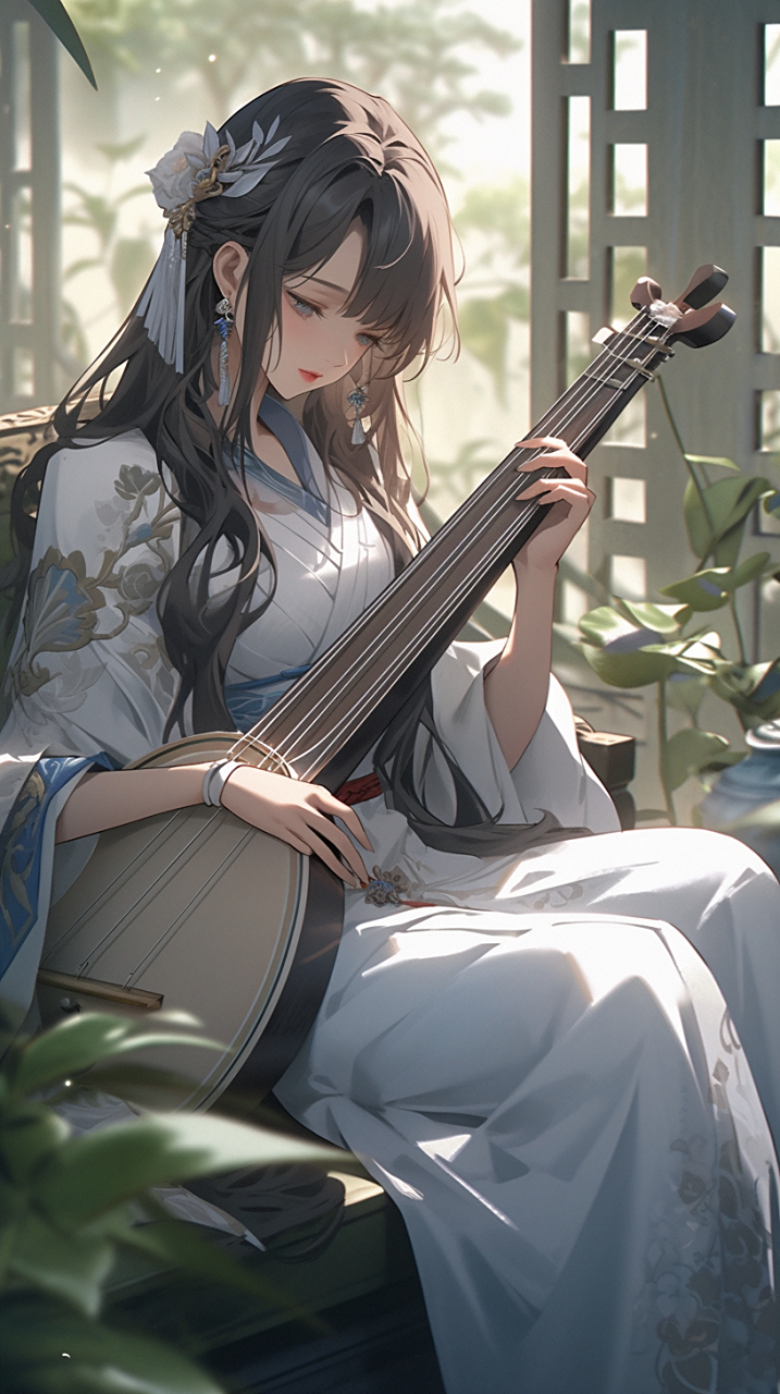 二次元# #古风# #二次元美女# #古风美女# 蓝衣佳人古琵琶,音韵悠扬