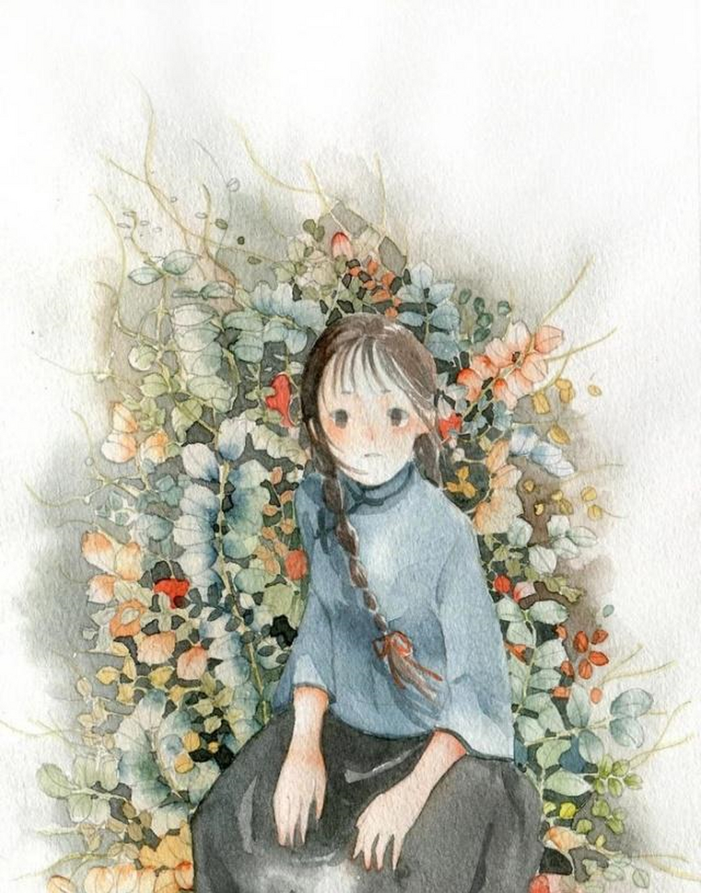 每日绘画素材分享之《水彩人物与花》