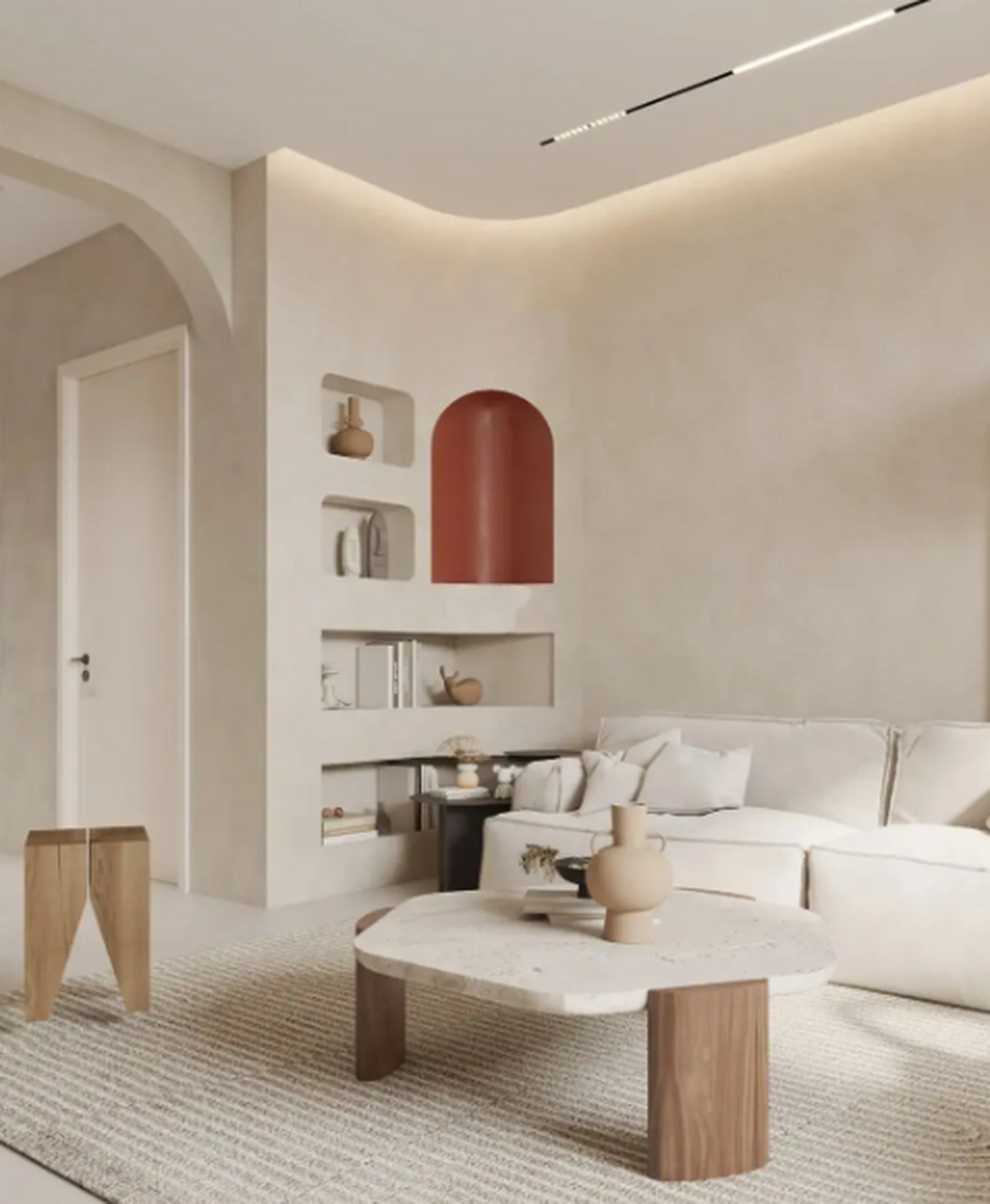 暖色系装修效果图,奶油极简风        暖色系极简风的现代简约风装修