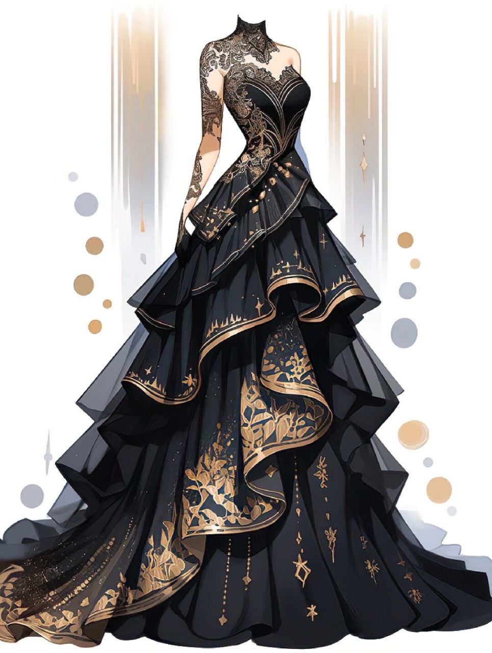 黑金色|高级感鱼尾裙  黑金色高级感鱼尾裙手绘图,不仅独特个性,而且