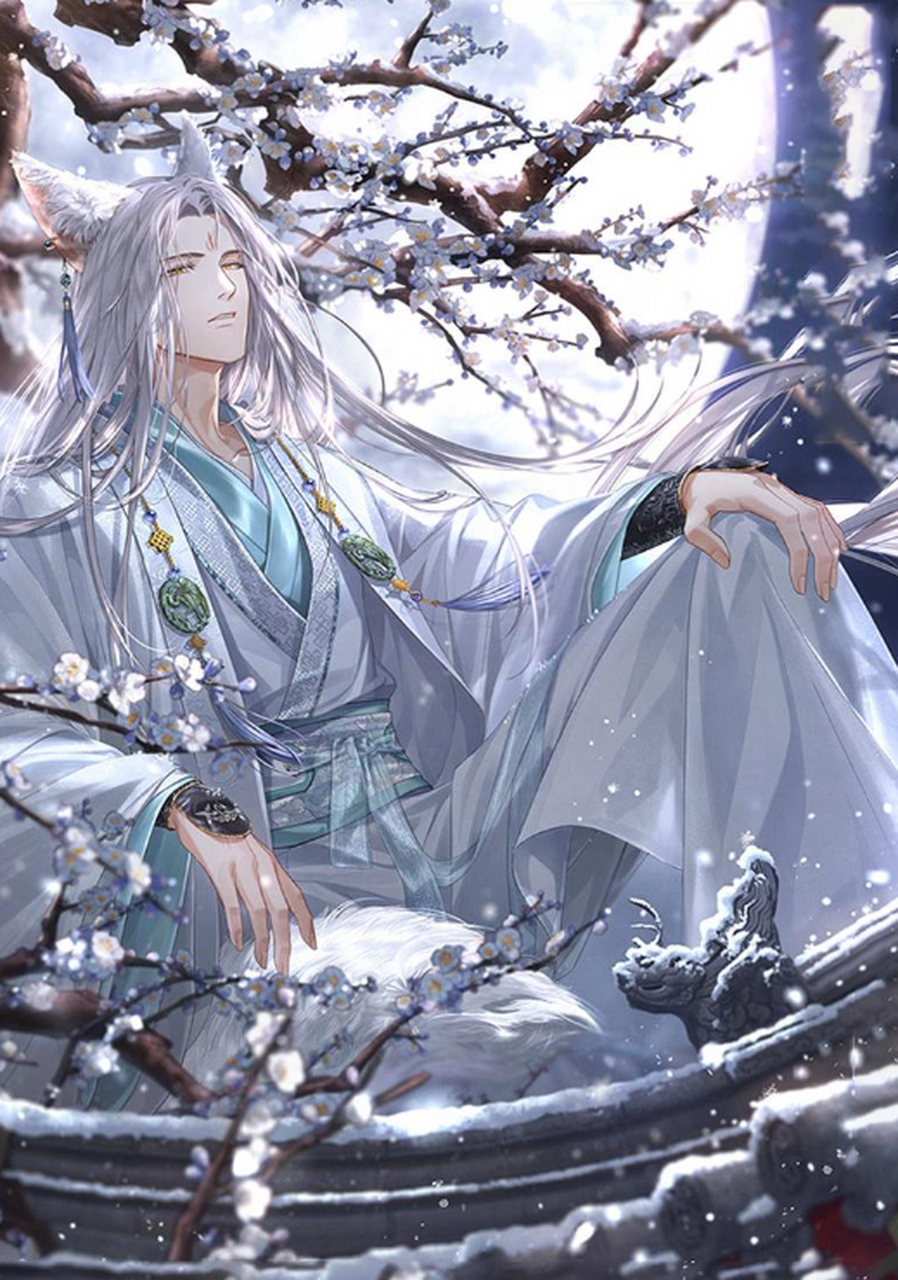 光与夜之恋尘封的雪影系列图,白发的齐司礼,也太帅了吧,毛茸茸的狐狸