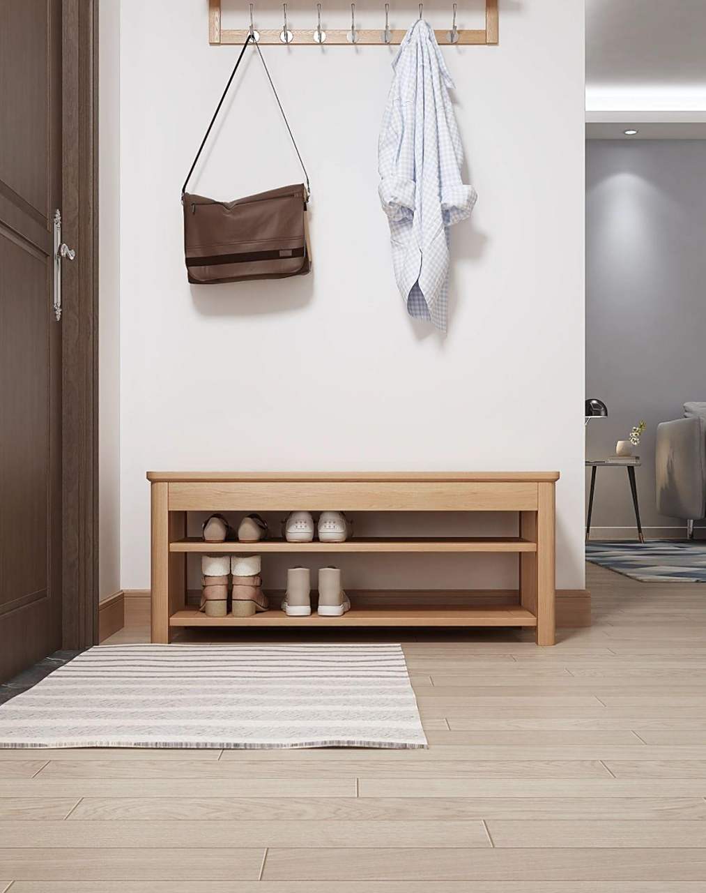 鞋柜鞋凳一体化进出门更轻松 简约造型实用与颜值相当 储物换鞋凳让