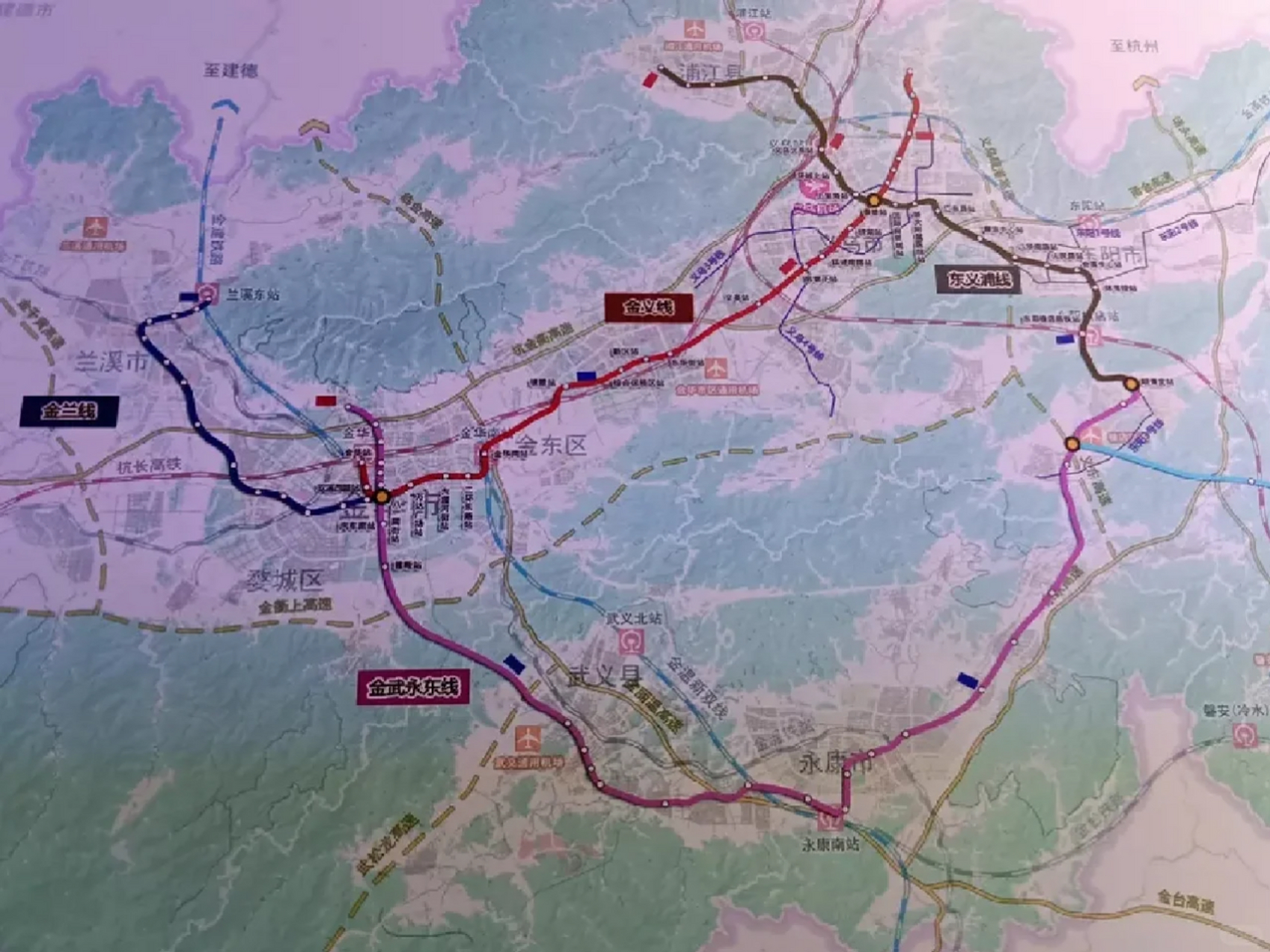 金华轨道交通线网图及远期规划图 ♥金华轨道交通金义东线分为金义