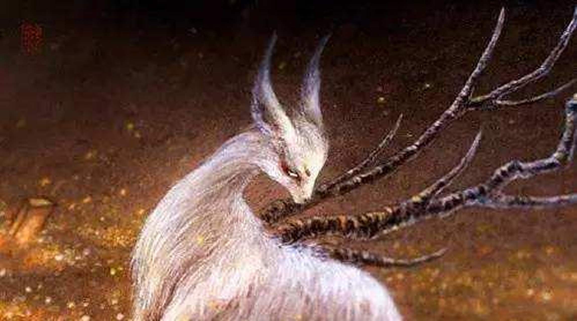 讹兽的模样有些像是兔子,但却长着一张人脸,它的肉味鲜美,人一旦吃了