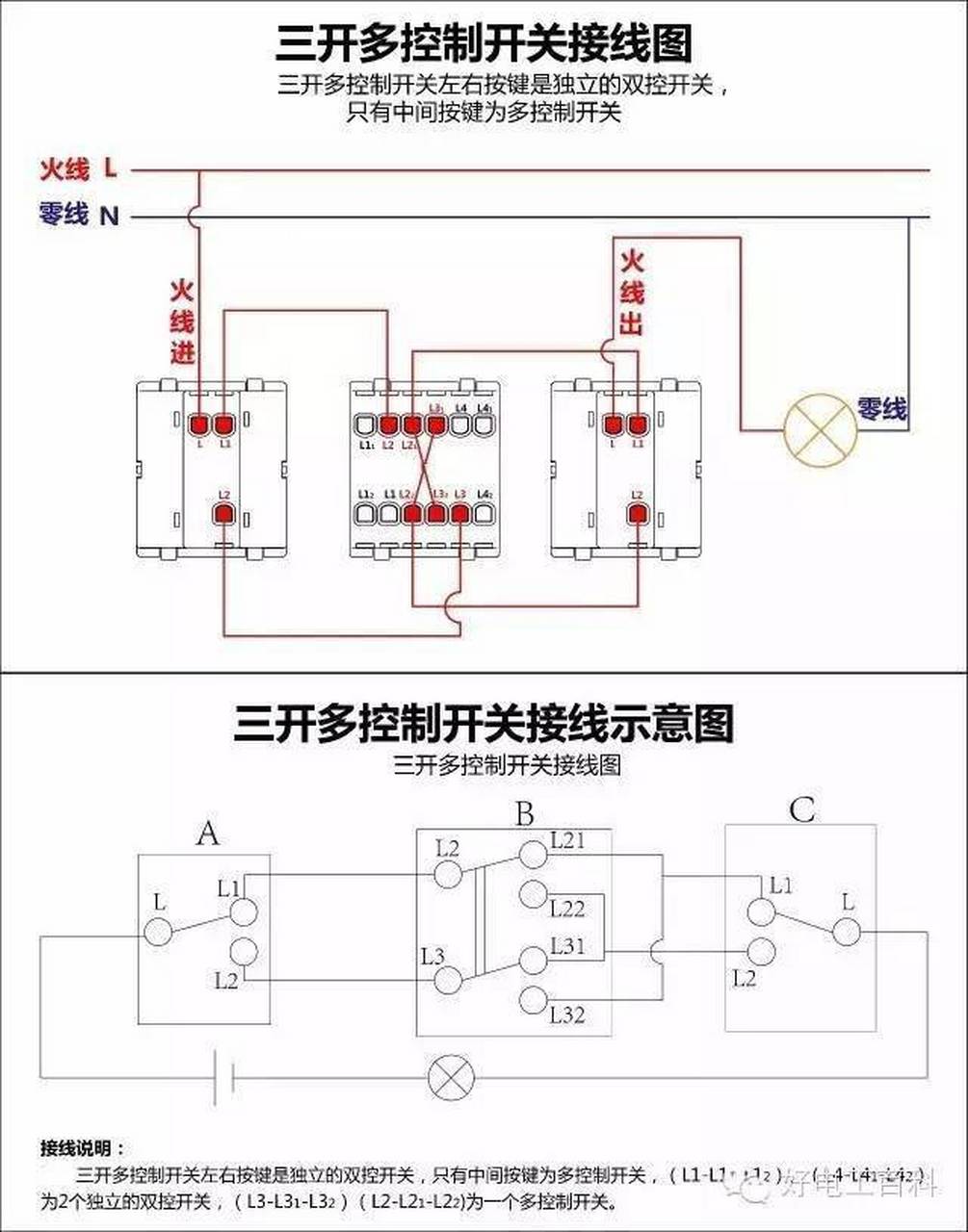 单联开关接线图图片