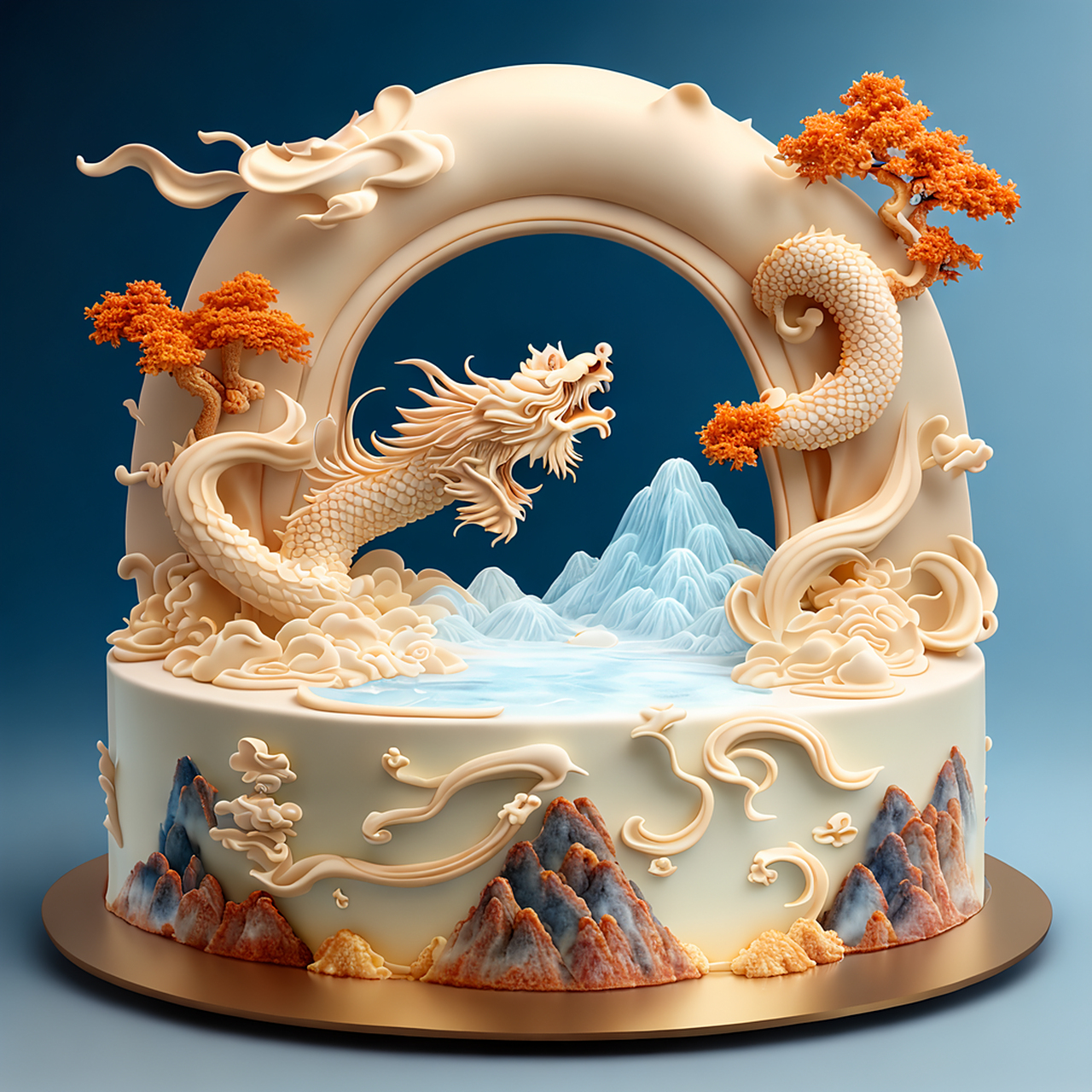 用ai画了一组中国风冰皮蛋糕,预祝#文心一格生日快乐# [庆祝] 本组