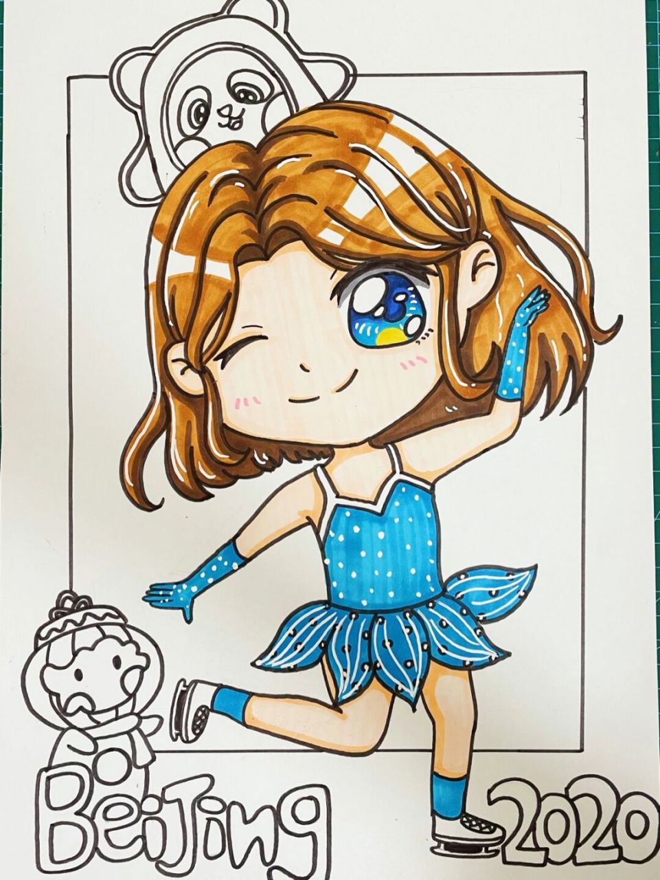 马克笔专用纸[下雨] 花样滑冰 冬奥会 冰墩墩 雪容融  花式滑冰 动漫