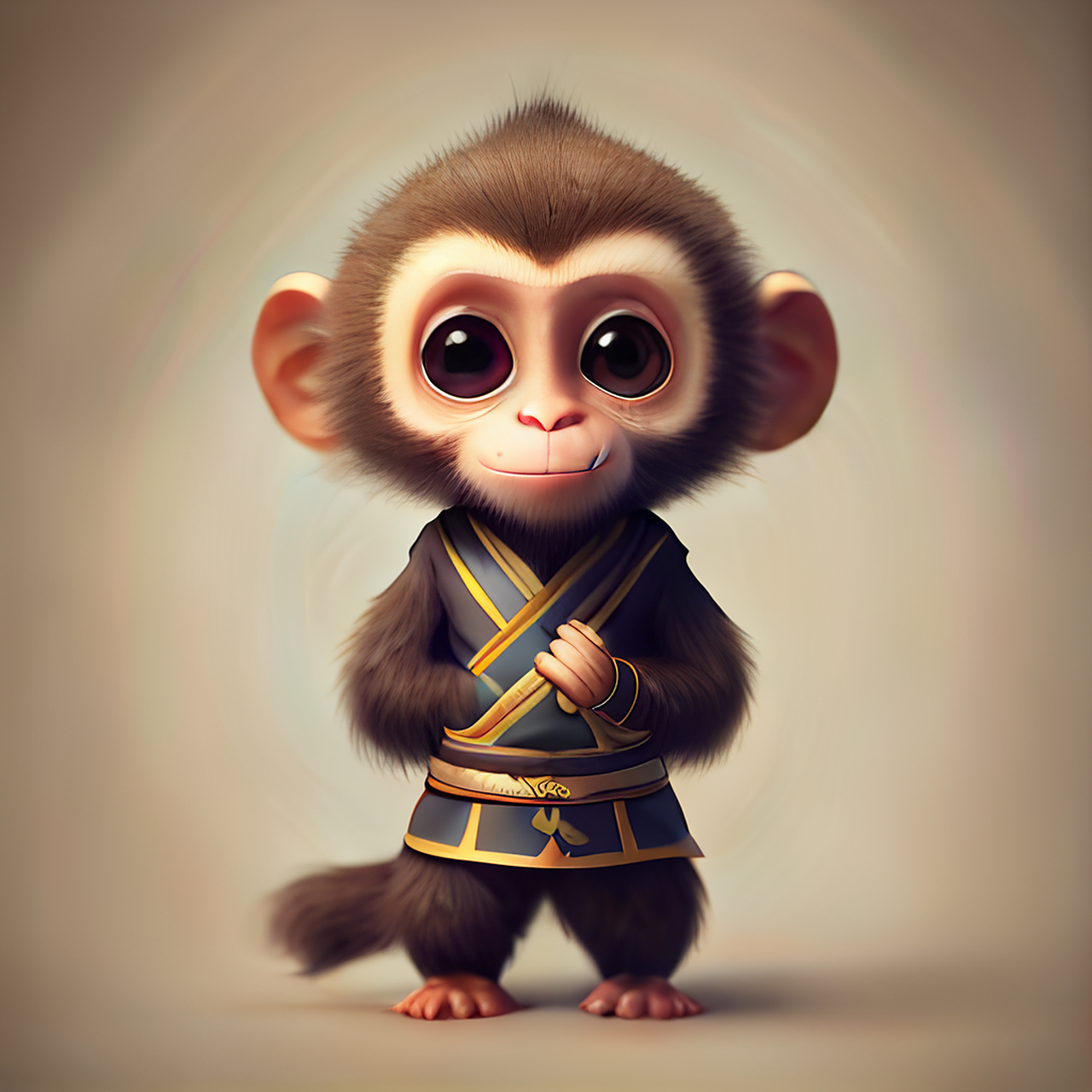 百度ai绘图黑科技#一个超可爱的小拟人猴子在中国汉服皮克斯风格