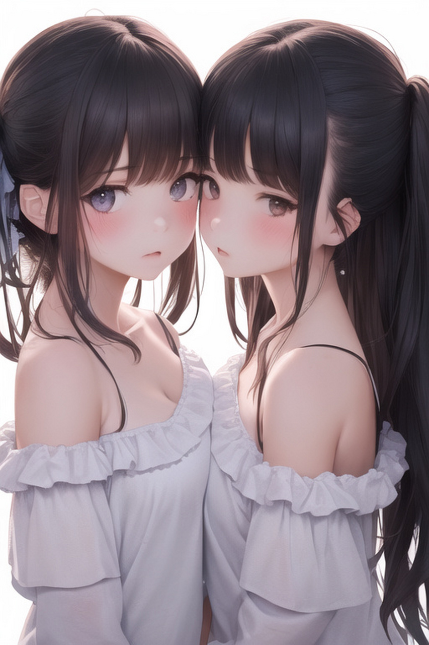 ai绘画分享:互相贴贴的美女姐妹