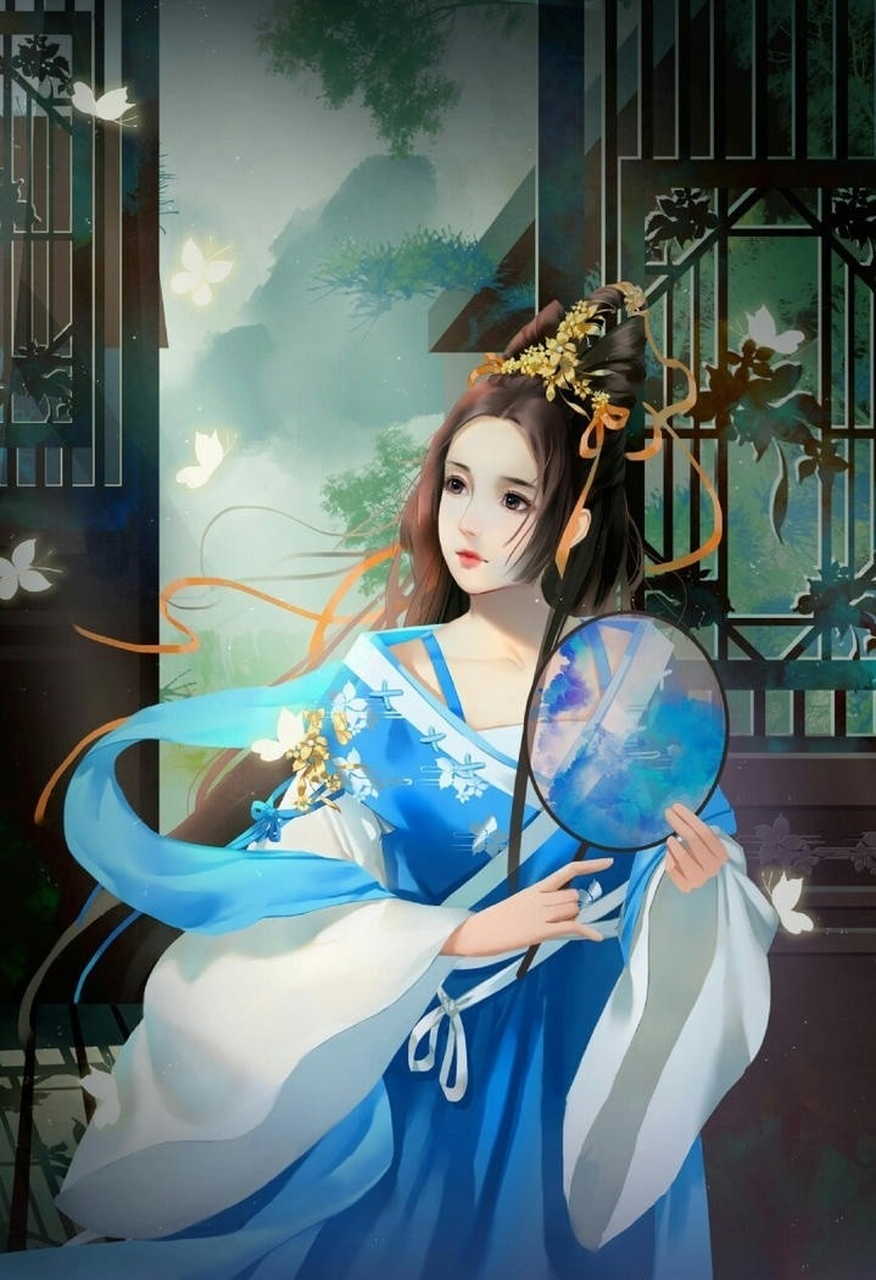 手绘古装美女唯美画风插画