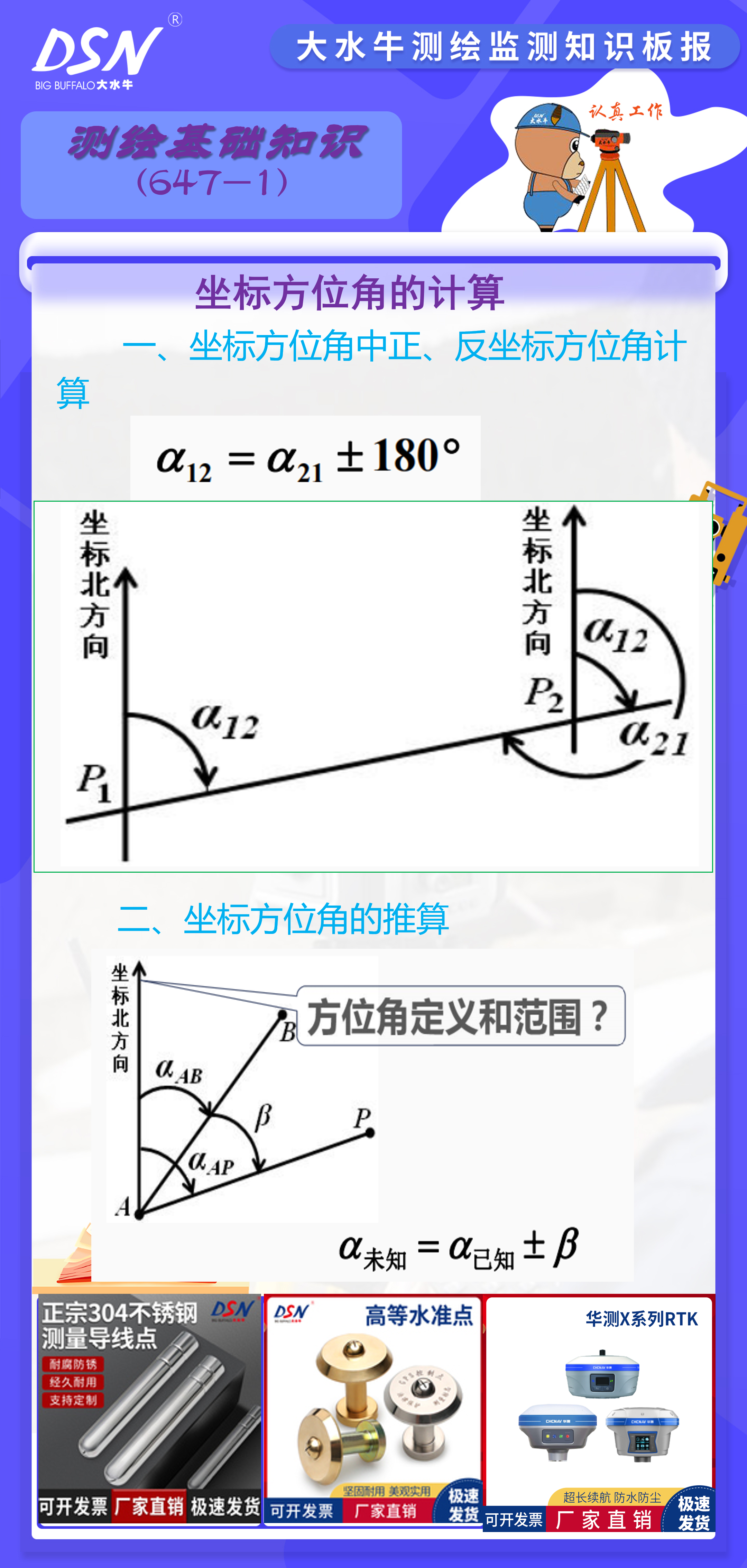 赛维板报丨坐标方位角的计算 前进方向左侧的水平角为左角,前进方向