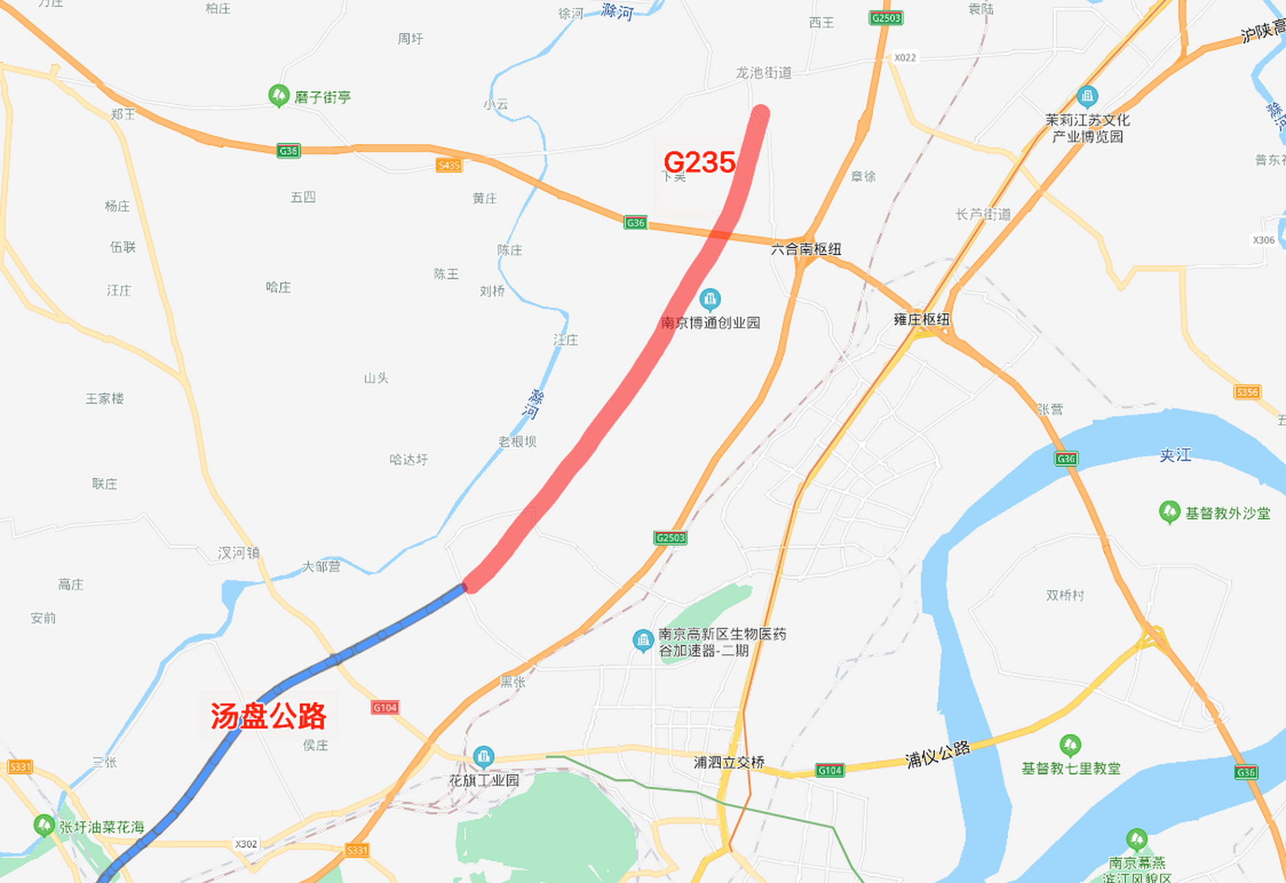 235国道作为南京江北新区外围的又一条快速通道,项目对于疏导江北大道