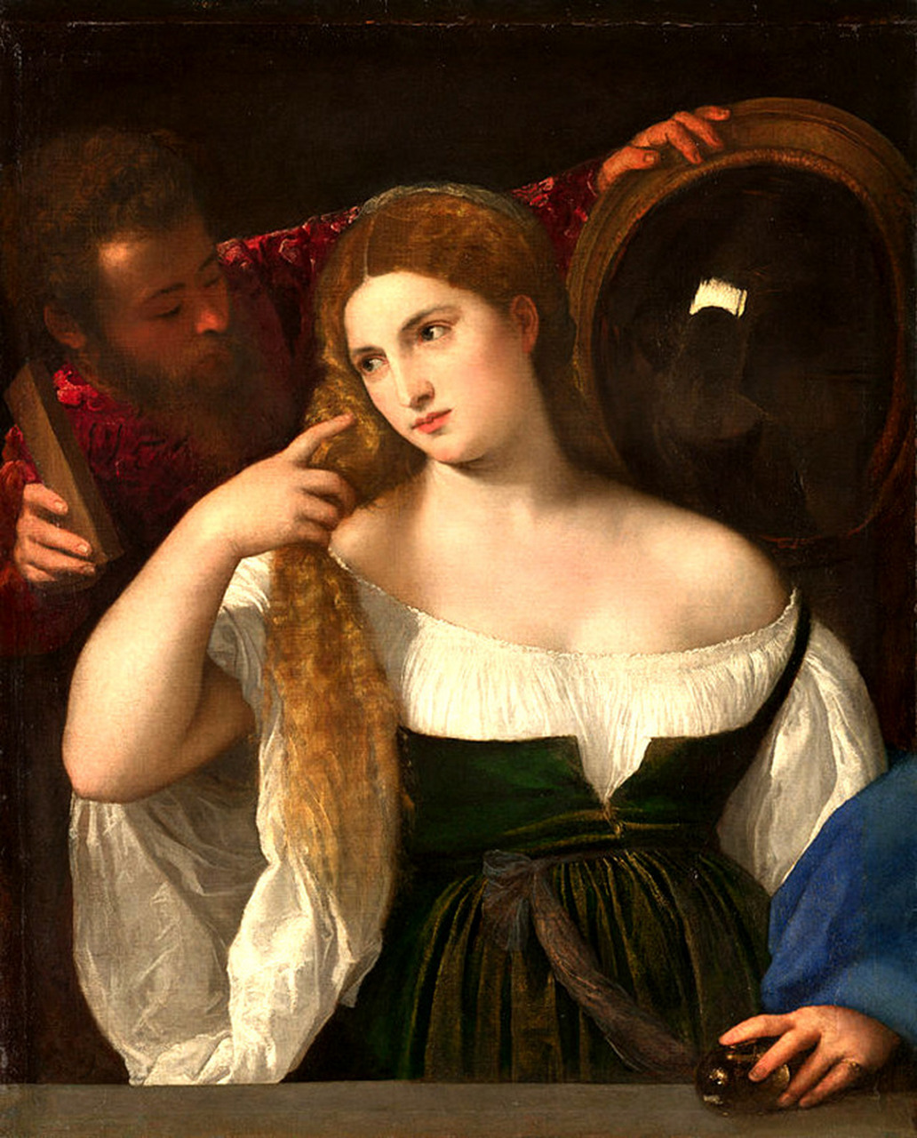 历史#  提香是威尼斯画派大师,这幅《镜前梳妆的妇人》是他1515年的